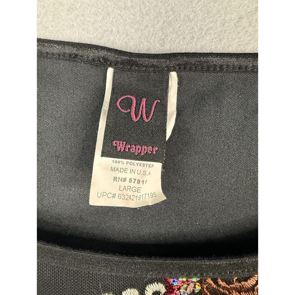 Y2K Wrapper Embroidered Sequin Mesh Top Sz L Black Fairy Grunge Whimsygoth - Picture 4 of 9